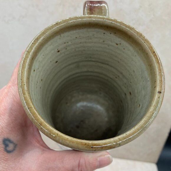 Nicols Pottery Mug USA Tall Hand Turned Stoneware With Rust Band 16 Fl Oz Signed - Picture 9 of 14